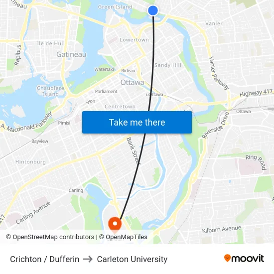 Crichton / Dufferin to Carleton University map