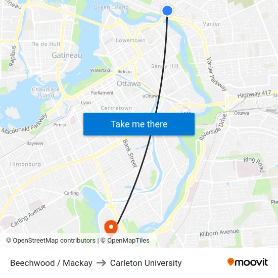 Beechwood / Mackay to Carleton University map