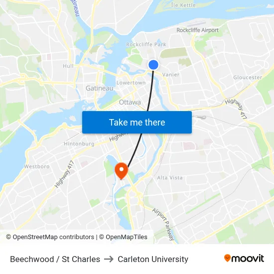 Beechwood / St Charles to Carleton University map