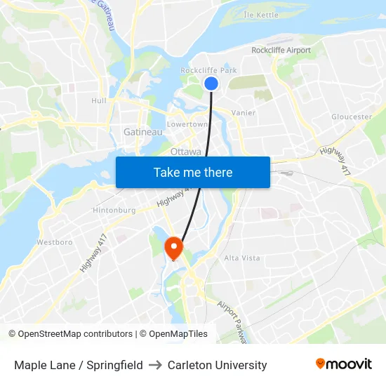 Maple Lane / Springfield to Carleton University map