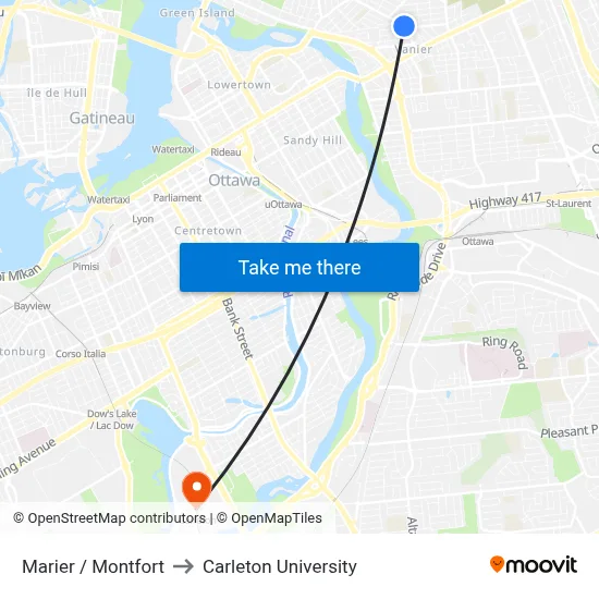 Marier / Montfort to Carleton University map