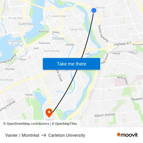 Vanier / Montréal to Carleton University map