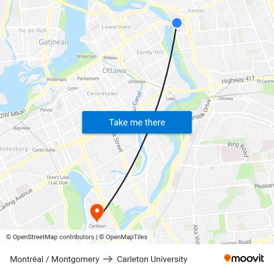 Montréal / Montgomery to Carleton University map