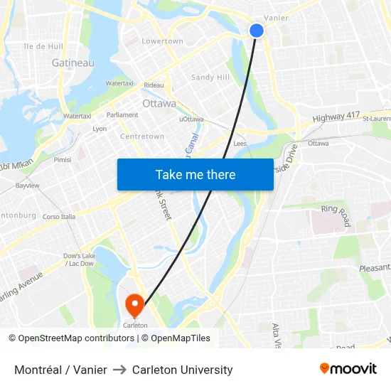 Montréal / Vanier to Carleton University map
