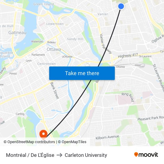 Montréal / De L'Église to Carleton University map