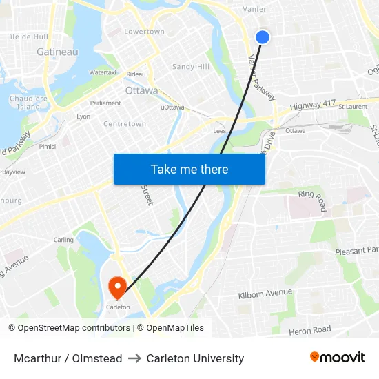 Mcarthur / Olmstead to Carleton University map