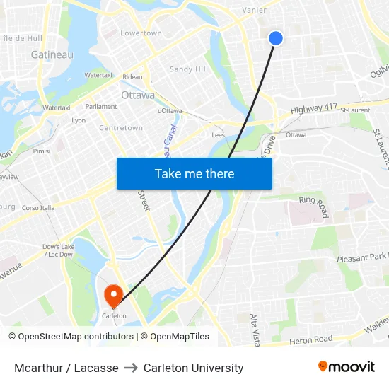 Mcarthur / Lacasse to Carleton University map