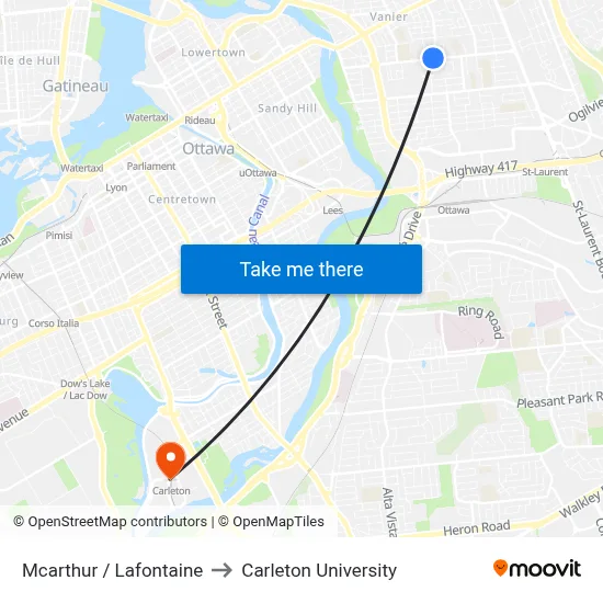 Mcarthur / Lafontaine to Carleton University map