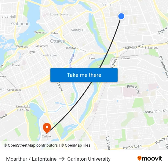 Mcarthur / Lafontaine to Carleton University map