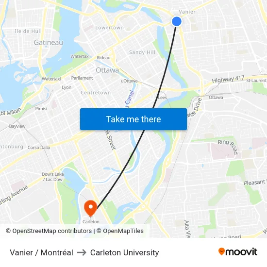 Vanier / Montréal to Carleton University map