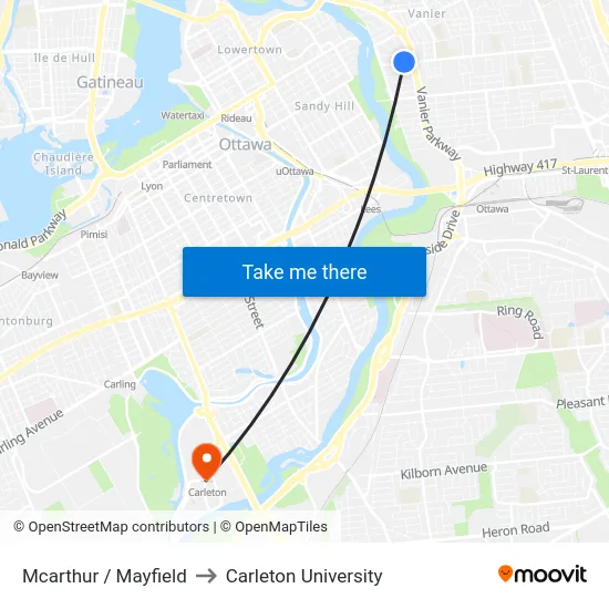 Mcarthur / Mayfield to Carleton University map