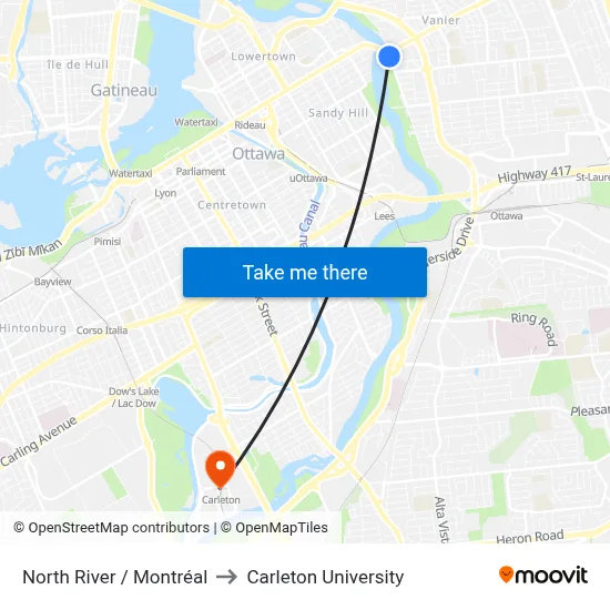North River / Montréal to Carleton University map