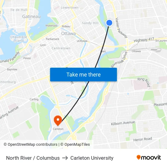 North River / Columbus to Carleton University map