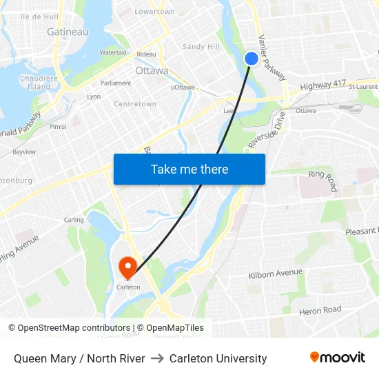 Queen Mary / North River to Carleton University map