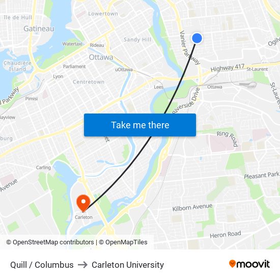 Quill / Columbus to Carleton University map