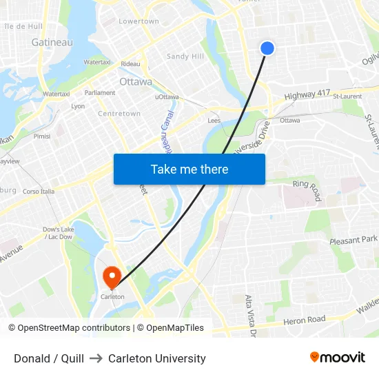 Donald / Quill to Carleton University map