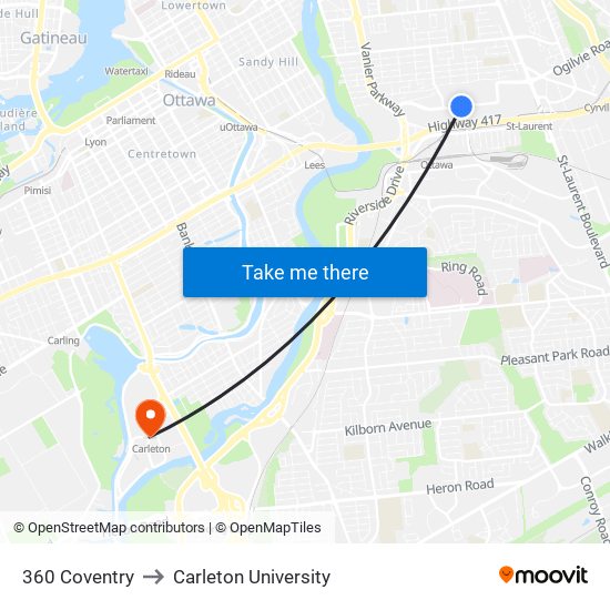 360 Coventry to Carleton University map