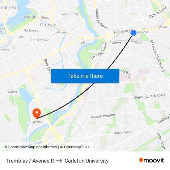 Tremblay / Avenue R to Carleton University map