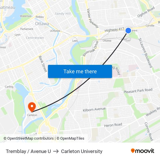 Tremblay / Avenue U to Carleton University map