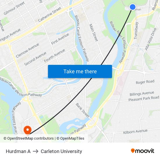 Hurdman A to Carleton University map