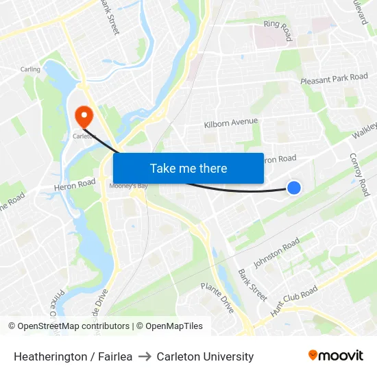 Heatherington / Fairlea to Carleton University map