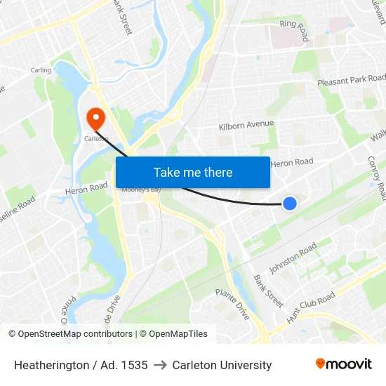 Heatherington / Ad. 1535 to Carleton University map