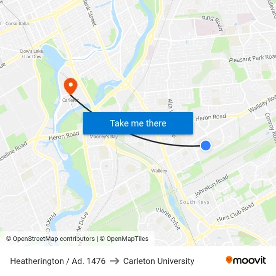 Heatherington / Ad. 1476 to Carleton University map