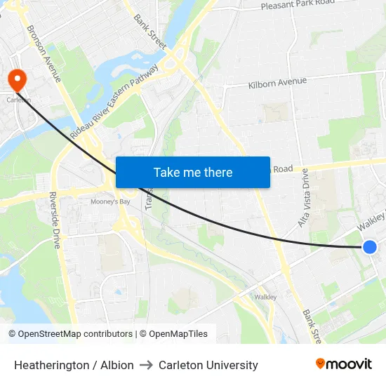 Heatherington / Albion to Carleton University map