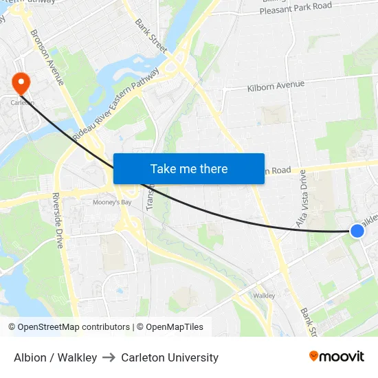Albion / Walkley to Carleton University map