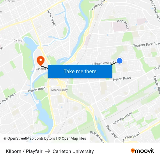 Kilborn / Playfair to Carleton University map