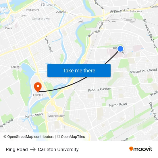 Ring Road to Carleton University map