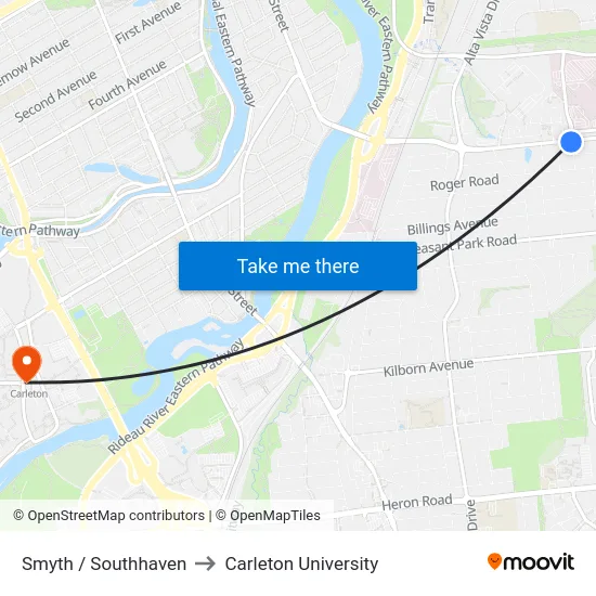Smyth / Southhaven to Carleton University map