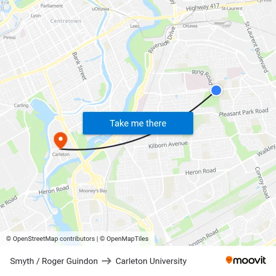 Smyth / Roger Guindon to Carleton University map