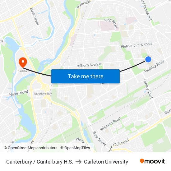 Canterbury / Canterbury H.S. to Carleton University map