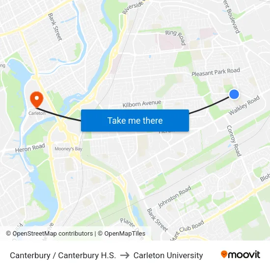 Canterbury / Canterbury H.S. to Carleton University map