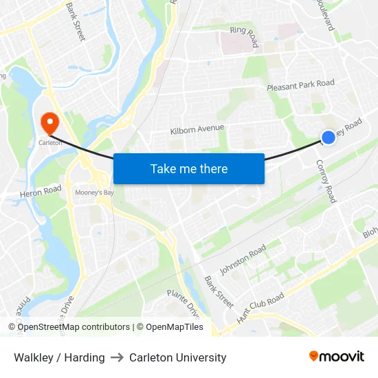 Walkley / Harding to Carleton University map