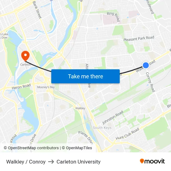 Walkley / Conroy to Carleton University map
