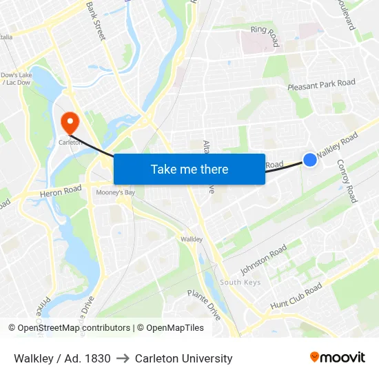 Walkley / Ad. 1830 to Carleton University map