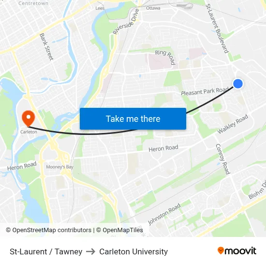 St-Laurent / Tawney to Carleton University map