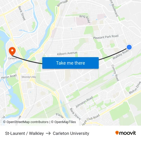 St-Laurent / Walkley to Carleton University map