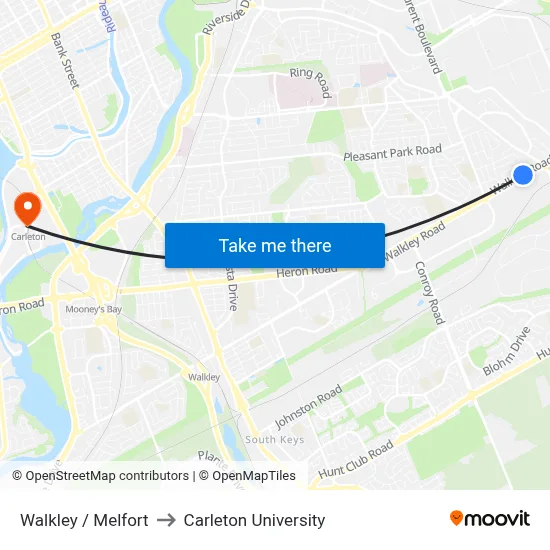 Walkley / Melfort to Carleton University map