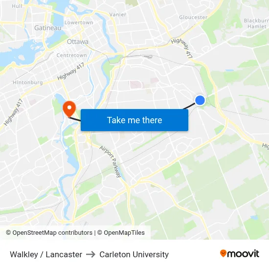 Walkley / Lancaster to Carleton University map