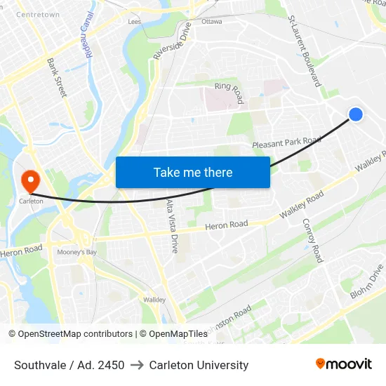 Southvale / Ad. 2450 to Carleton University map