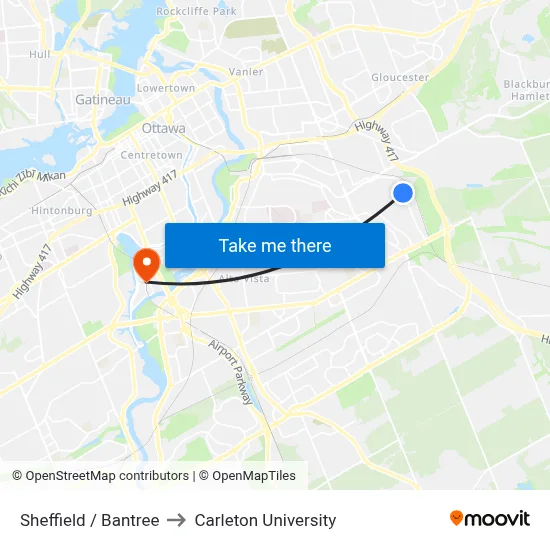 Sheffield / Bantree to Carleton University map