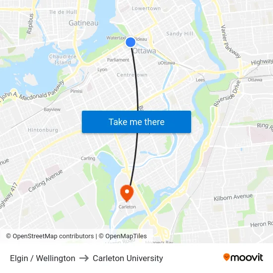Elgin / Wellington to Carleton University map