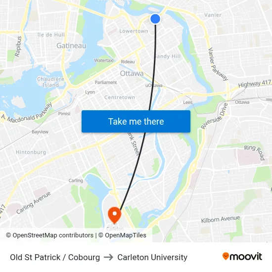 Old St Patrick / Cobourg to Carleton University map