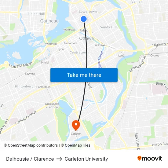 Dalhousie / Clarence to Carleton University map