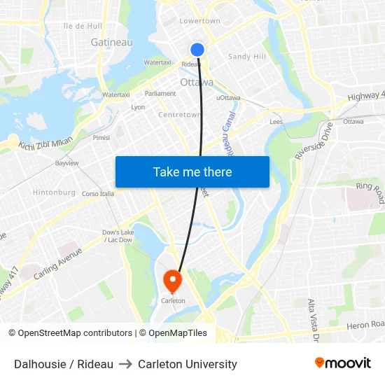 Dalhousie / Rideau to Carleton University map
