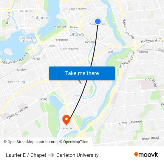 Laurier E / Chapel to Carleton University map