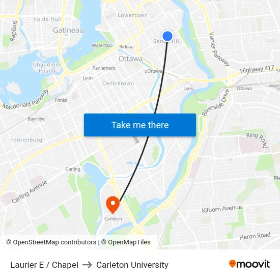 Laurier E / Chapel to Carleton University map